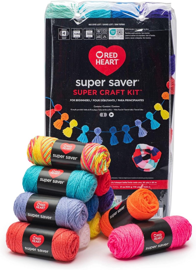 RED HEART Super Saver Yarn Super Craft Kit Brights, with 12 Pack of 50g/1.7 oz. 4 Medium Worsted Yarn for Knitting & Crocheting, 12 Colors, Perfect for Chunky Sweaters, Blankets, Amigurumi - Image 5